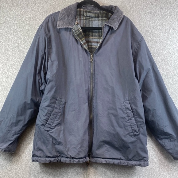 Vtg Pacific Trail reversible chore coat corduroy collar tartan plaid L jacket - Picture 3 of 11